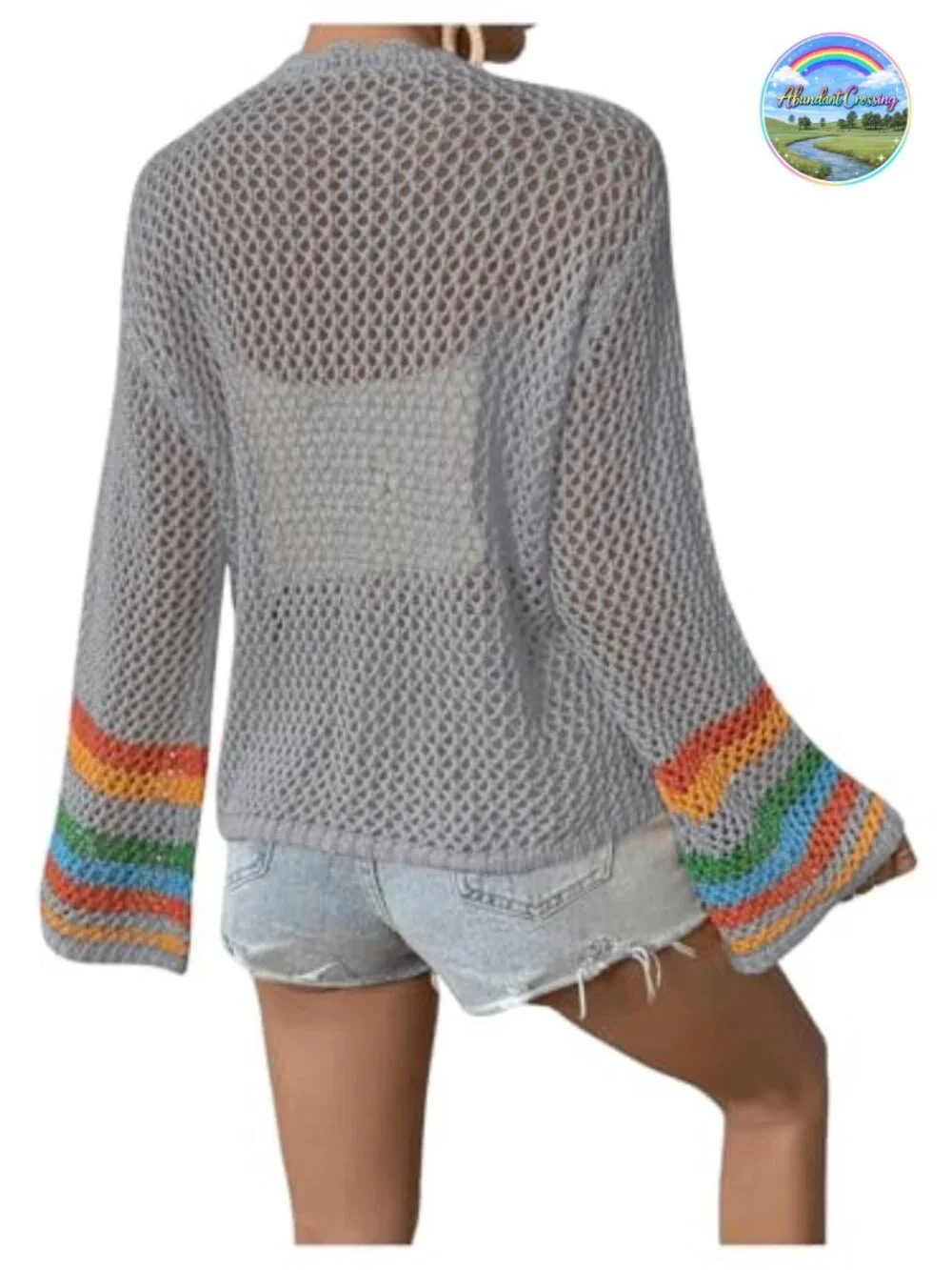 Floral Crochet Open Front Cardigan Sweater Long Sleeve Lightweight Casual